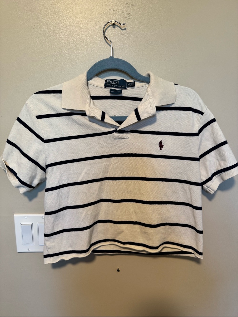 Ralph Lauren Cream Polo with Black Stripes and Maroon Pony